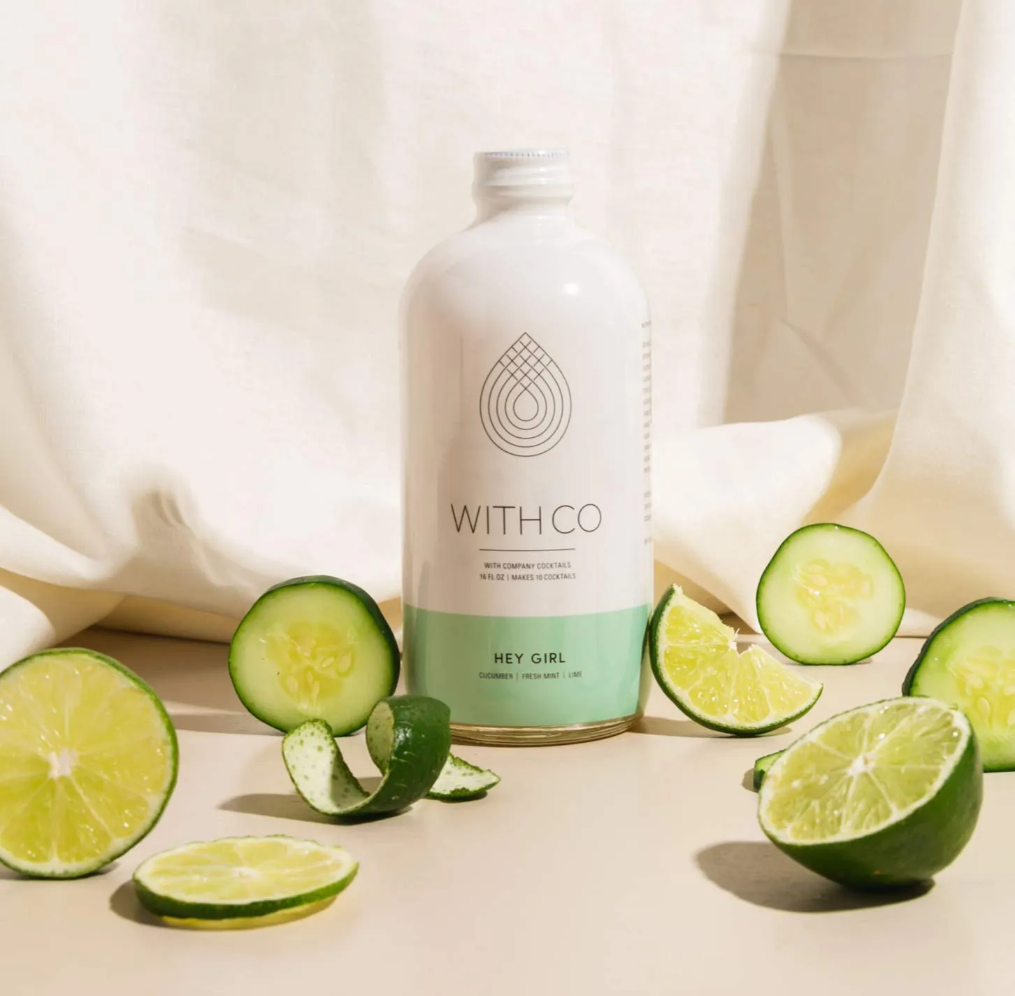 WithCo Hey Girl Cucumber Gimlet Craft Cocktail Mixer with Mint, Fresh Lime Juice Makes 10 Drinks Just Add Vodka, Gin or Tequila or drink as a mocktail with soda water