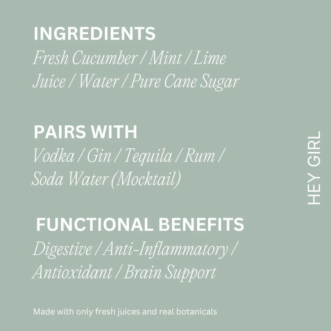 WithCo Hey Girl Cucumber Gimlet Craft Cocktail Mixer with Mint, Fresh Lime Juice Makes 10 Drinks Just Add Vodka, Gin or Tequila or drink as a mocktail with soda water