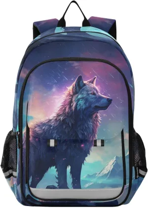 Wolf Mountain Meteor Backpack Kids School Bag Lightweight Laptop Backpack Elementary Capacity Student Bookbags for Travel Daypack with Reflective Stripes