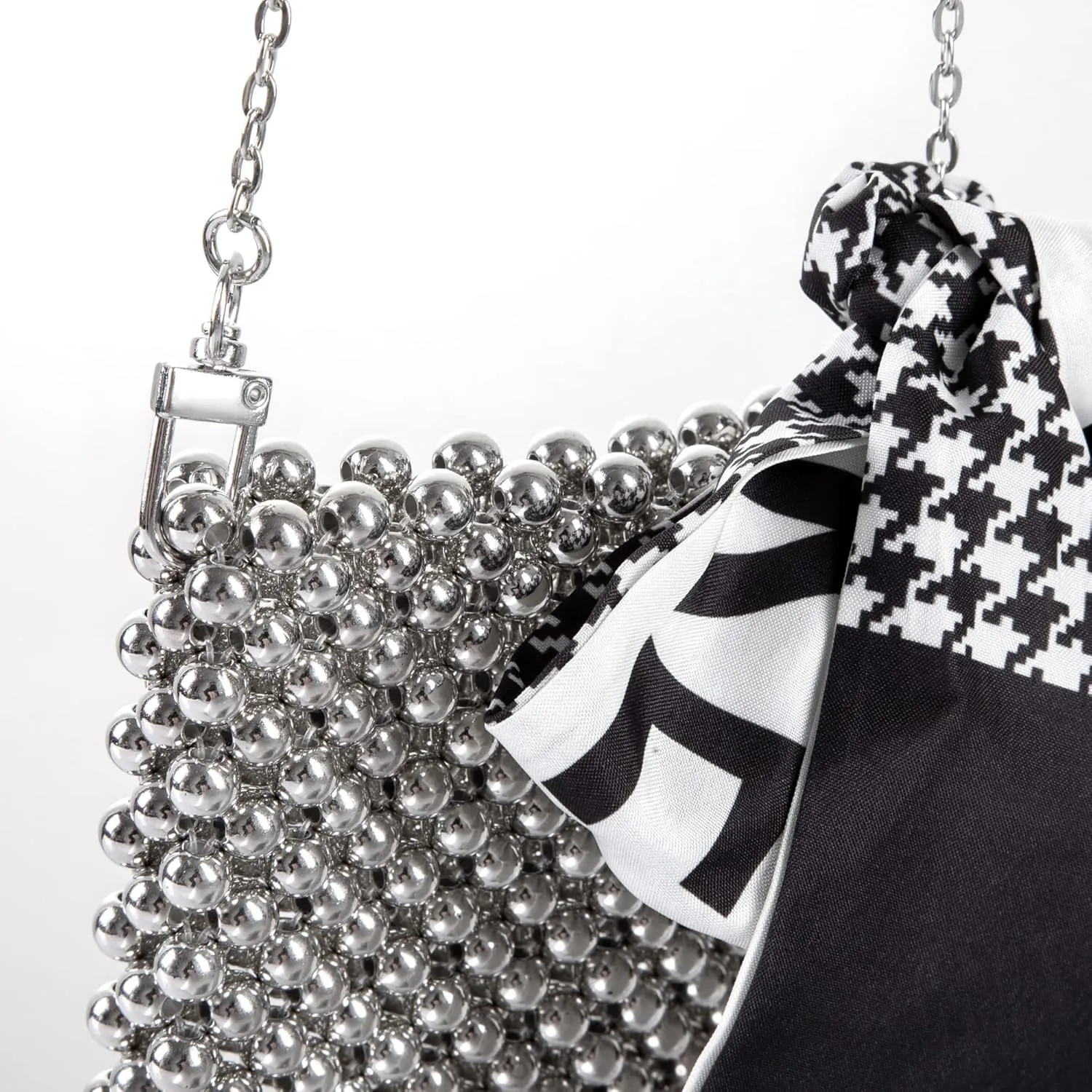 Women Beaded Crossbody Bag Cellphonebag Wallet on Chain with Tied Silk for Evening Party