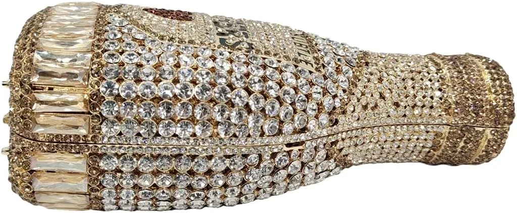 Women Champagne Bottle Rhinestone Clutch Unique Evening Bag Crystal Dinner Handbag Bride Purse for Party Cocktail