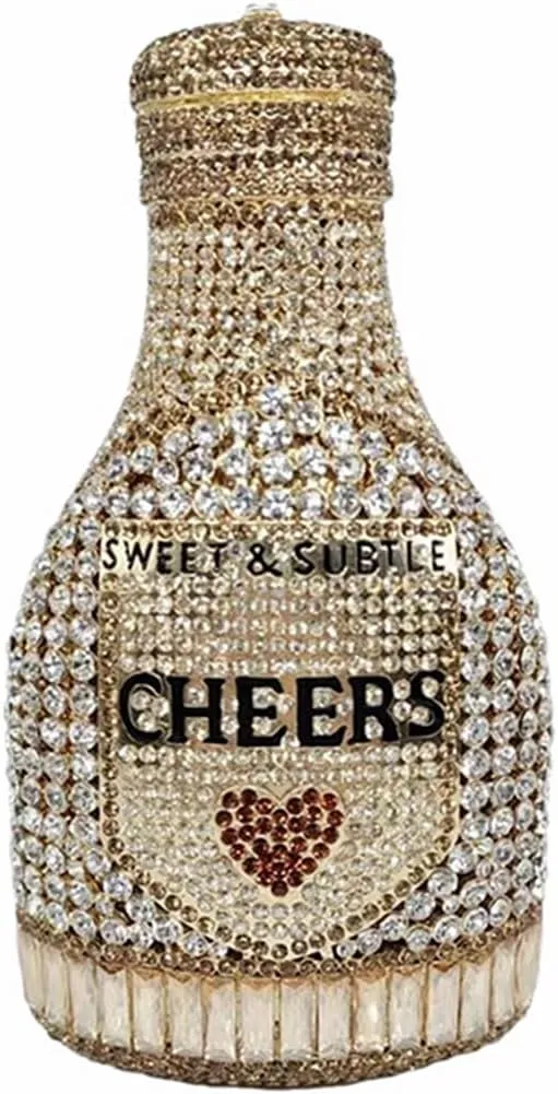 Women Champagne Bottle Rhinestone Clutch Unique Evening Bag Crystal Dinner Handbag Bride Purse for Party Cocktail