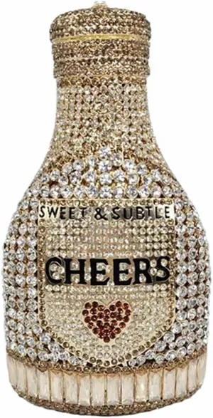 Women Champagne Bottle Rhinestone Clutch Unique Evening Bag Crystal Dinner Handbag Bride Purse for Party Cocktail