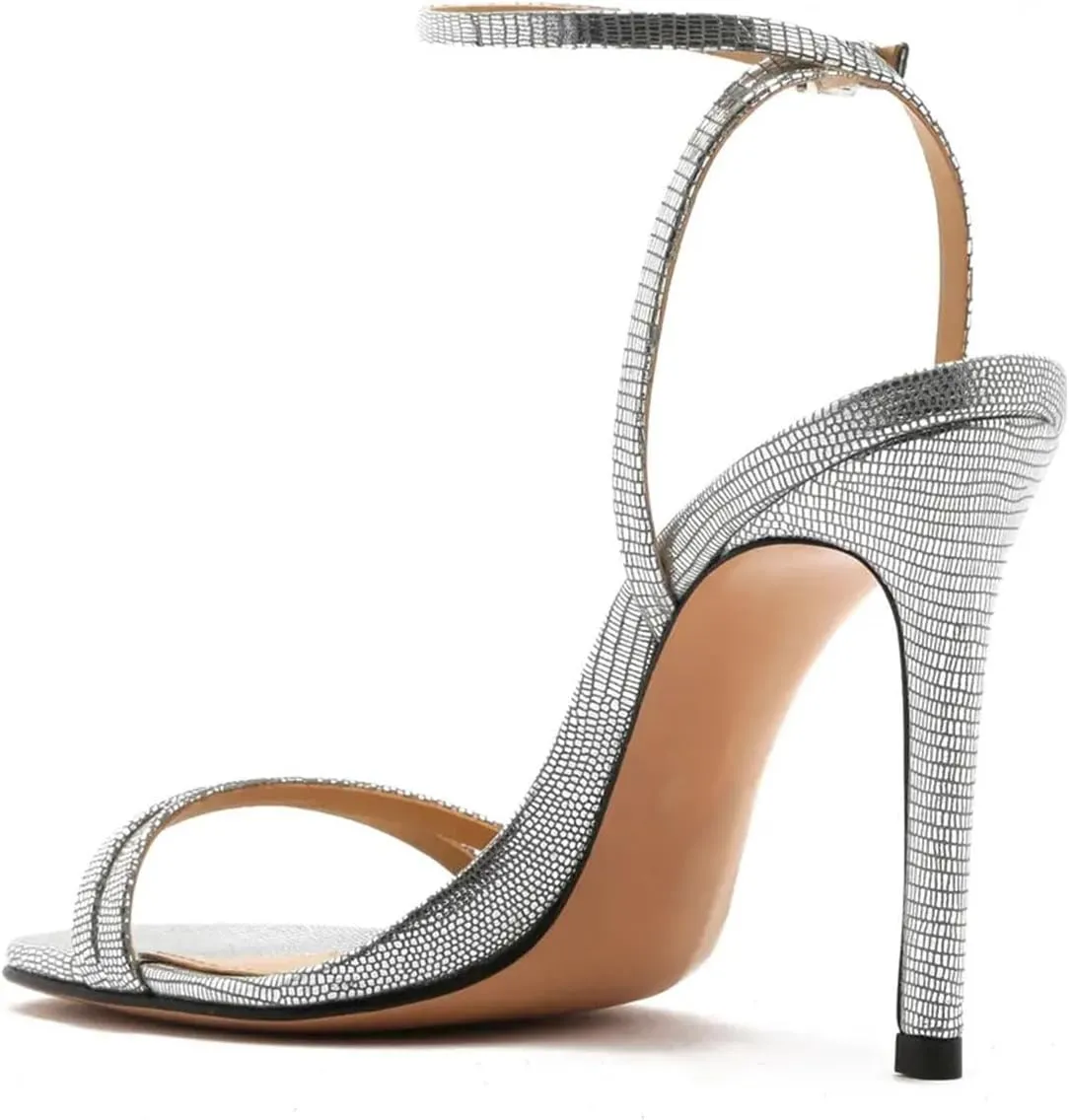 Women Chic Open Toe Stiletto High Heel Shiny Sandals Ankle Strap Summer Party Evening Dress Dance Shoes Size 4-16 US