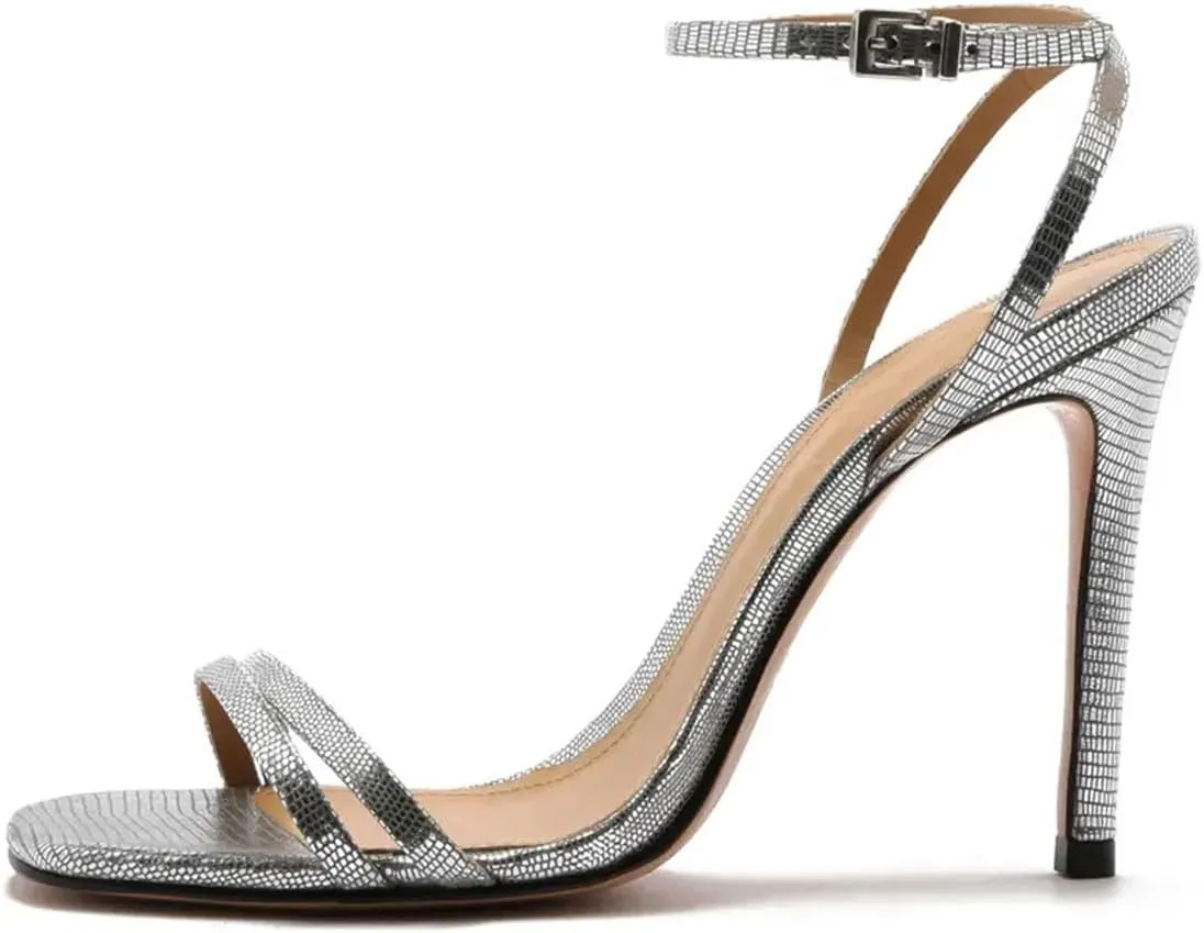 Women Chic Open Toe Stiletto High Heel Shiny Sandals Ankle Strap Summer Party Evening Dress Dance Shoes Size 4-16 US