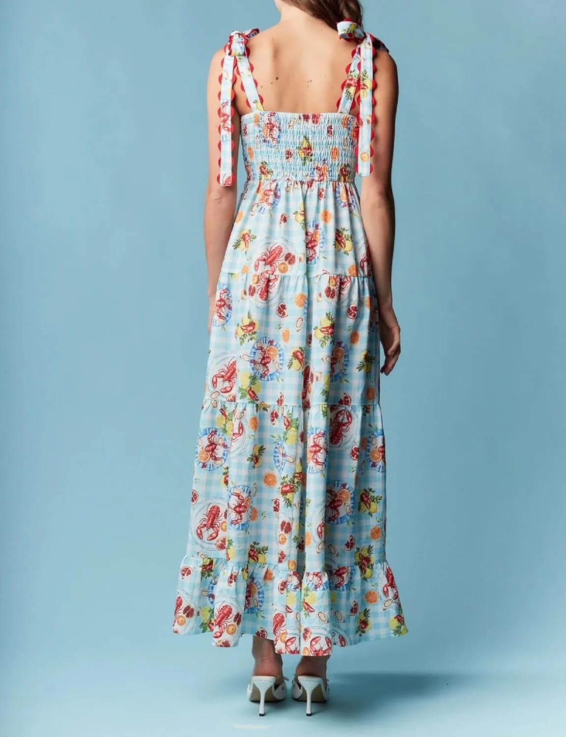 Women Floral Maxi Dress Boho Tie Shoulder Flowy Sundress Sleeveless Backless Long Dress Summer Holiday Beachwear