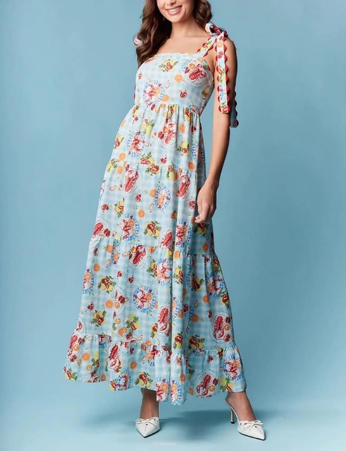 Women Floral Maxi Dress Boho Tie Shoulder Flowy Sundress Sleeveless Backless Long Dress Summer Holiday Beachwear