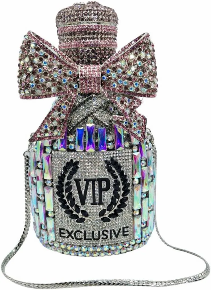 Women Rhinestone Clutch Purse Champagne Bottle Evening Bag Bling Diamond Handbag Unique Bride Purse for Paty Wedding