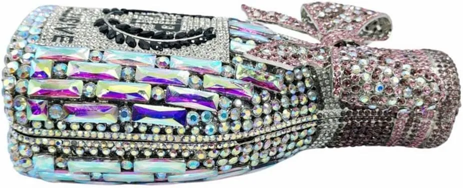 Women Rhinestone Clutch Purse Champagne Bottle Evening Bag Bling Diamond Handbag Unique Bride Purse for Paty Wedding