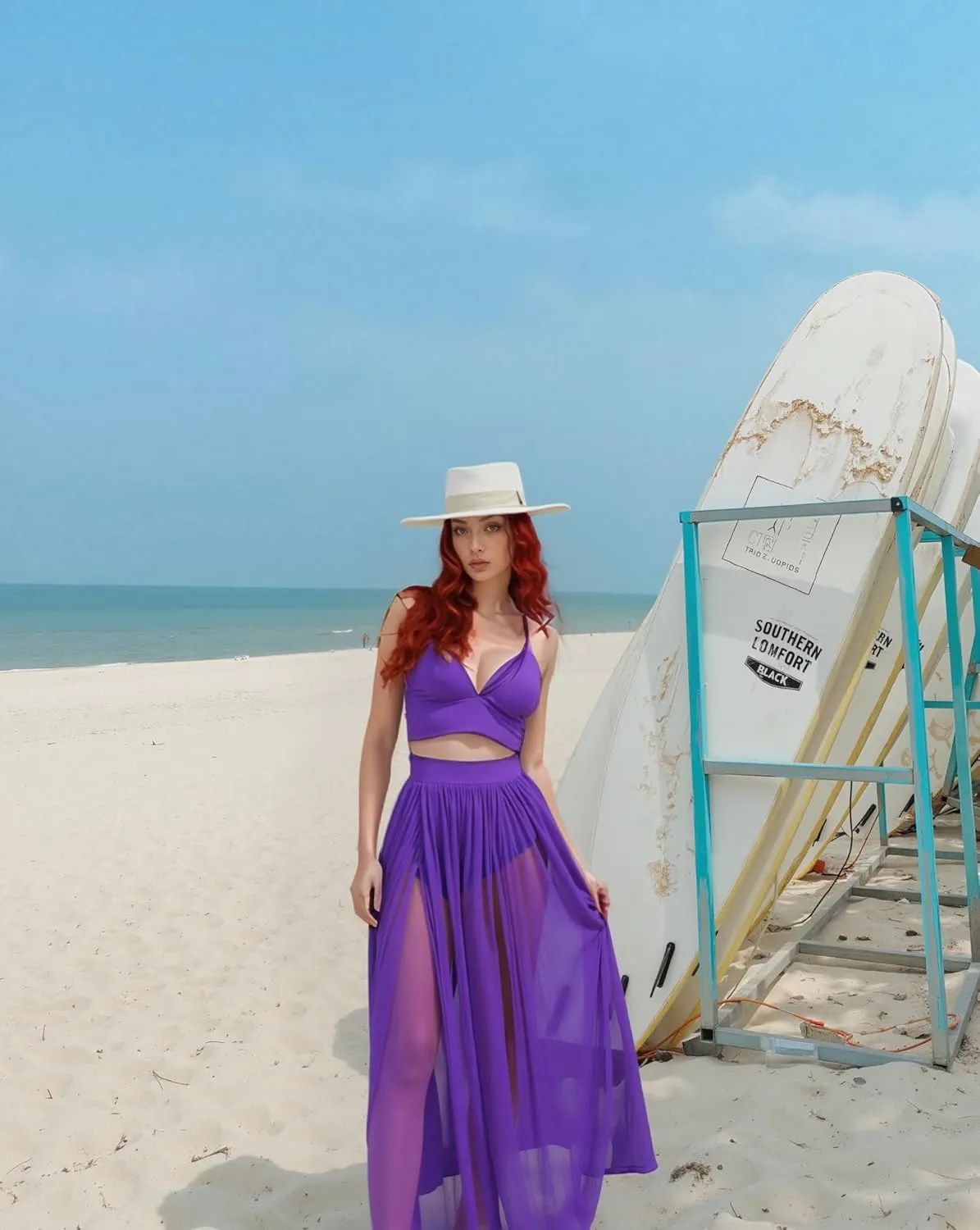 Women Sexy 2 Piece Outfits Dress Chiffon Strap Deep V Neck Bra Crop Top High Split Maxi Dresses Skirt Set