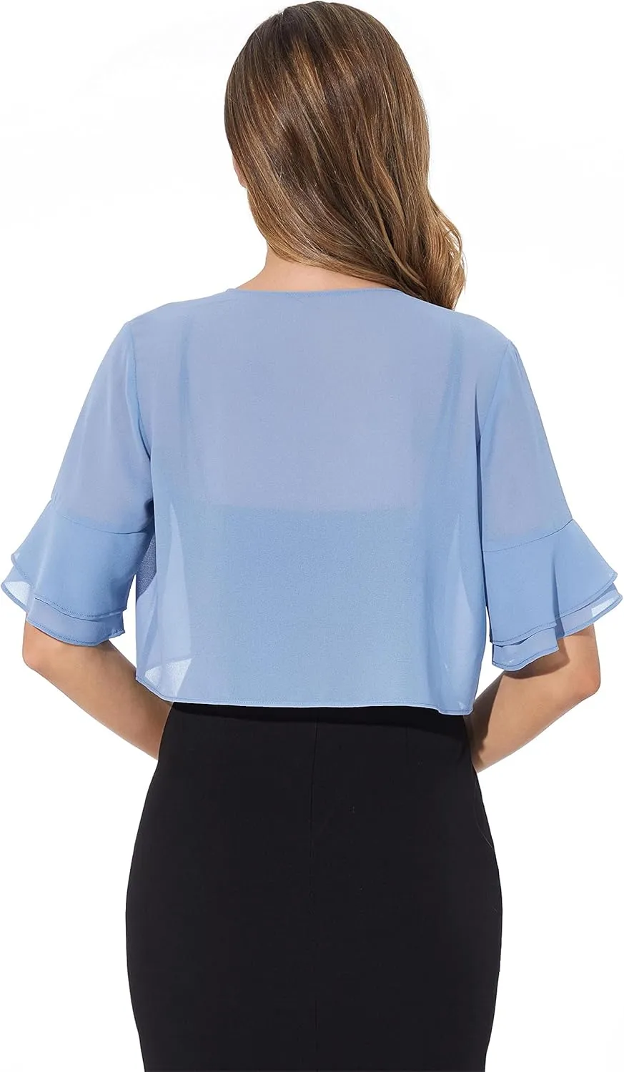 Women Shrug Soft Chiffon Open Front Sheer 3/4 Sleeve Bolero Cardigan for Evening Dress