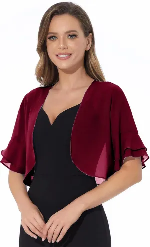 Women Shrug Soft Chiffon Open Front Sheer 3/4 Sleeve Bolero Cardigan for Evening Dress