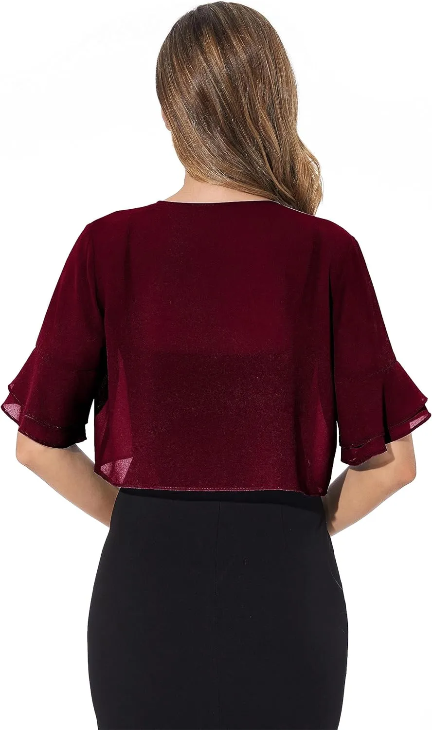 Women Shrug Soft Chiffon Open Front Sheer 3/4 Sleeve Bolero Cardigan for Evening Dress