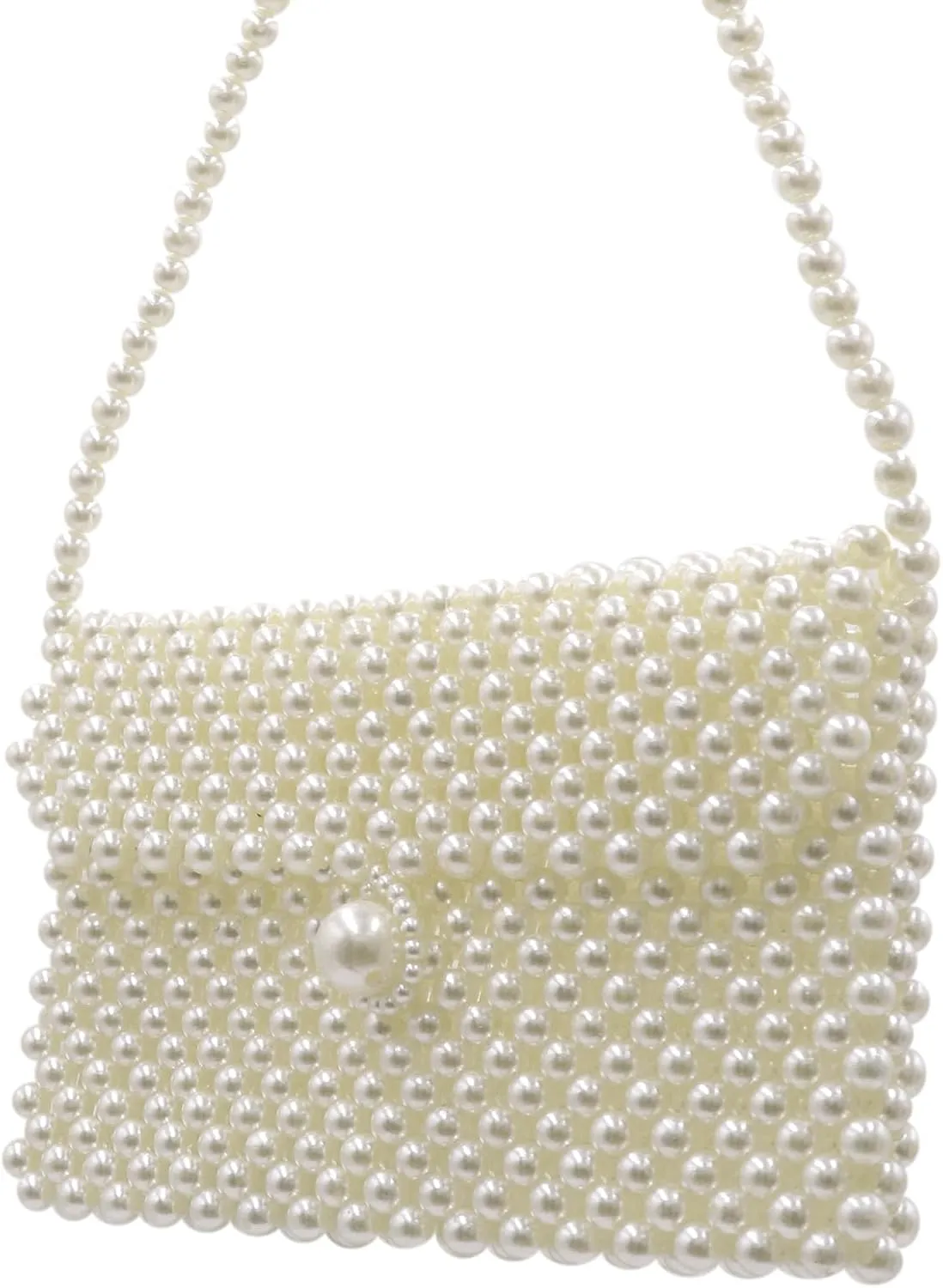 Women White Beaded Pearl Handbag Purse Vintage Pearl Clutch Pearl Bag Pearl Wrislet Mini Evening Bag for Party (Big)