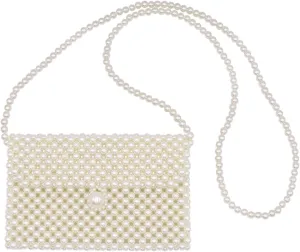 Women White Beaded Pearl Handbag Purse Vintage Pearl Clutch Pearl Bag Pearl Wrislet Mini Evening Bag for Party (Big)