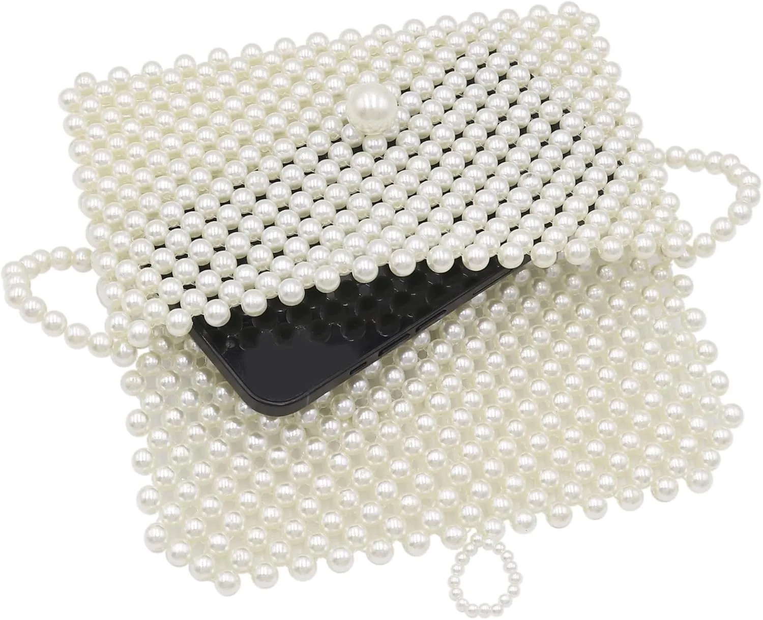 Women White Beaded Pearl Handbag Purse Vintage Pearl Clutch Pearl Bag Pearl Wrislet Mini Evening Bag for Party (Big)