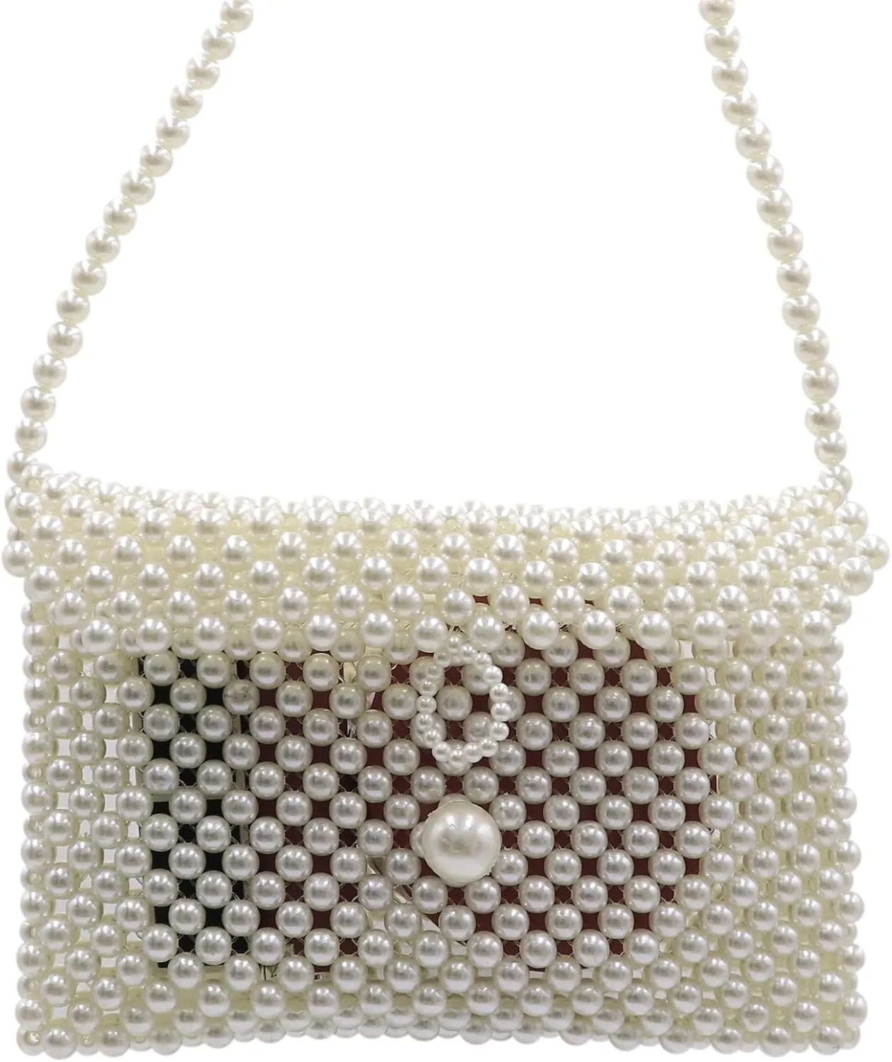 Women White Beaded Pearl Handbag Purse Vintage Pearl Clutch Pearl Bag Pearl Wrislet Mini Evening Bag for Party (Big)