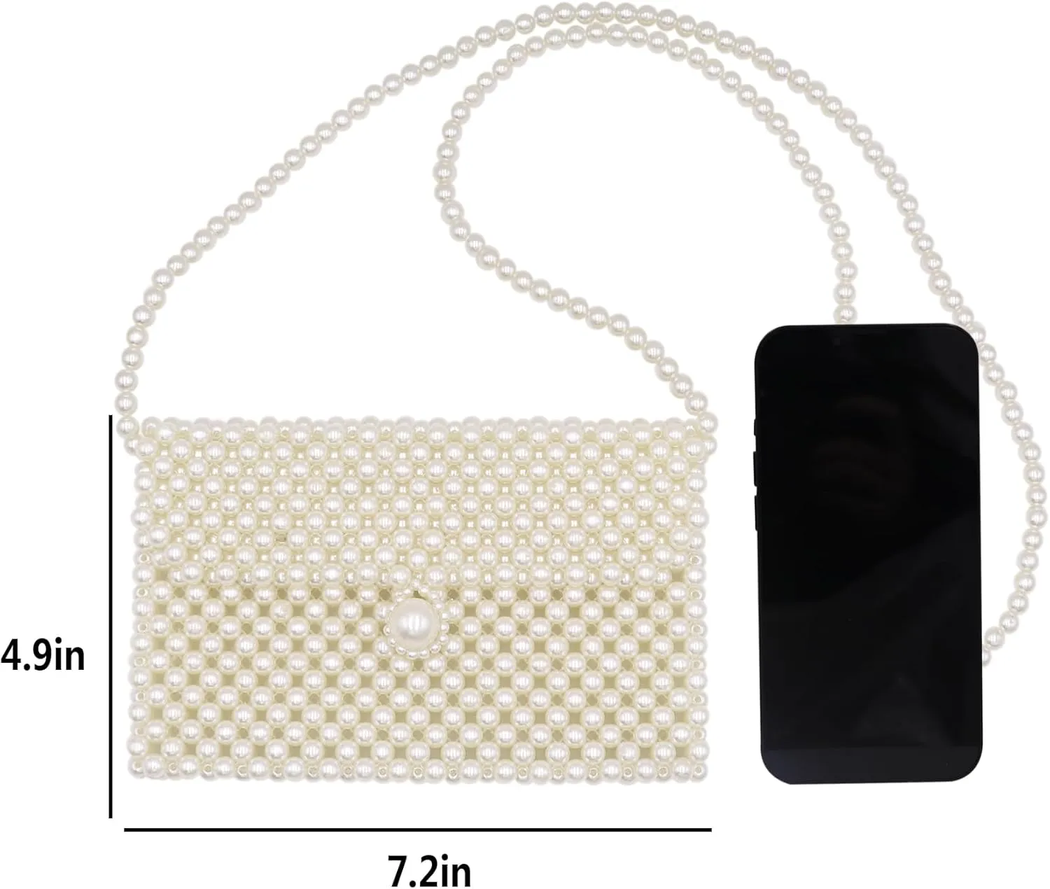 Women White Beaded Pearl Handbag Purse Vintage Pearl Clutch Pearl Bag Pearl Wrislet Mini Evening Bag for Party (Big)