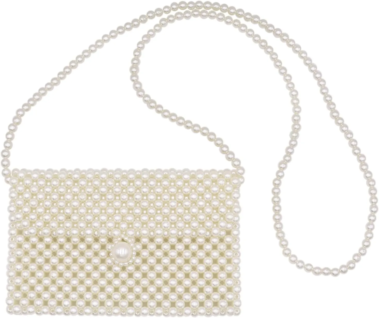 Women White Beaded Pearl Handbag Purse Vintage Pearl Clutch Pearl Bag Pearl Wrislet Mini Evening Bag for Party (Big)