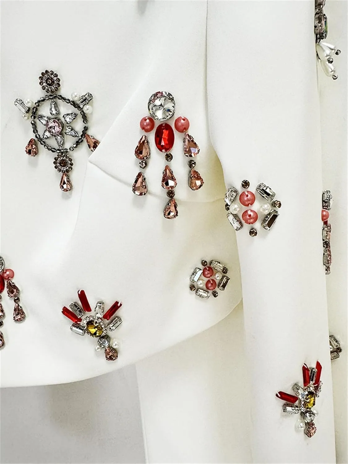 Women's 2025 Designer Pencil Skirt Suit Set Diamonds Beaded O-Neck Zip Cropped Tops Long Skirts Set 2pcs
