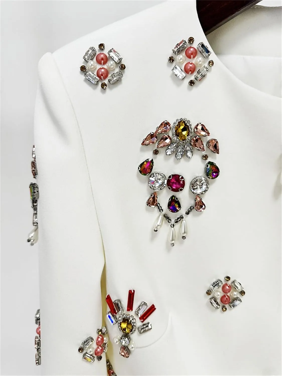 Women's 2025 Designer Pencil Skirt Suit Set Diamonds Beaded O-Neck Zip Cropped Tops Long Skirts Set 2pcs
