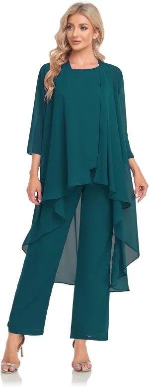 Women's 3 Pieces Chiffon Mother of The Bride Dress with Jacket Chiffon Formal Evening Dresses