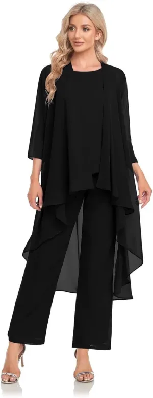 Women's 3 Pieces Chiffon Mother of The Bride Dress with Jacket Chiffon Formal Evening Dresses
