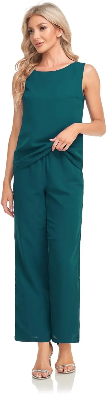 Women's 3 Pieces Chiffon Mother of The Bride Dress with Jacket Chiffon Formal Evening Dresses