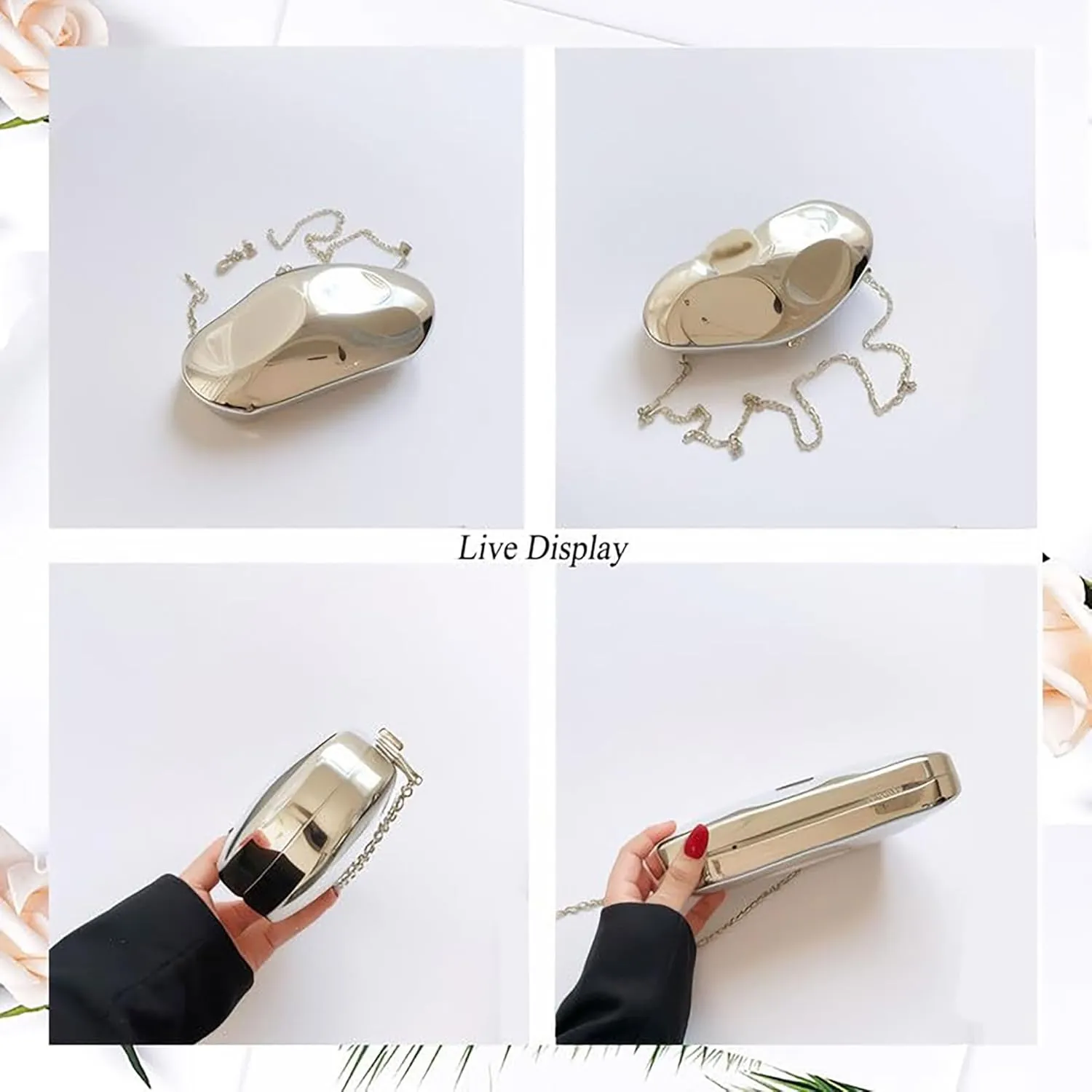 Women's Acrylic Shell Shape Evening Clutch Purse Formal Metallic Unique Egg Handbag for Wedding Party Prom