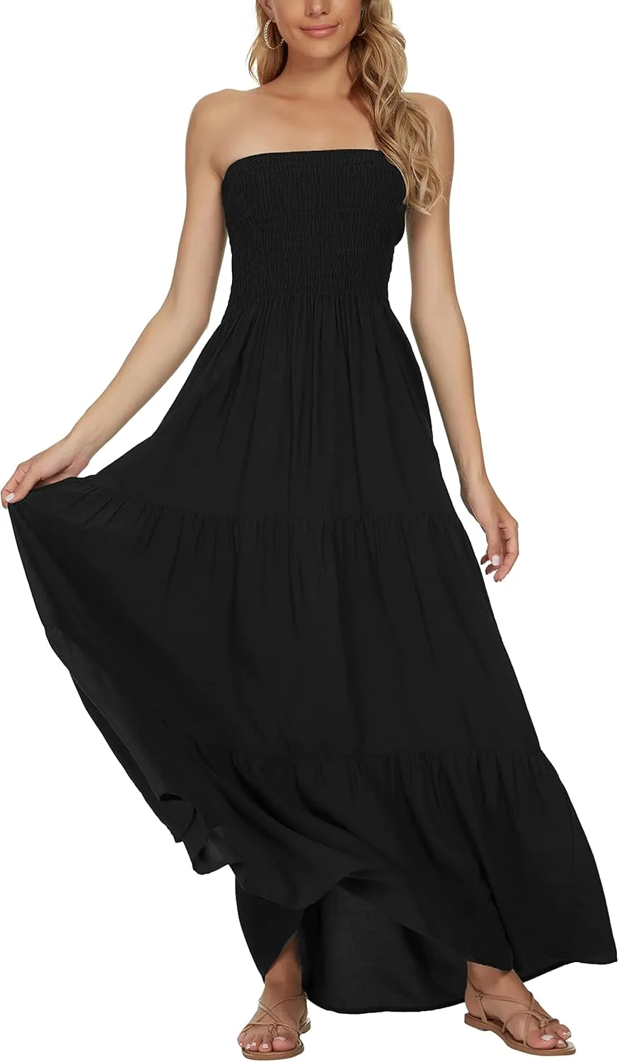 Women's Casual Off Shoulder Maxi Dress Strapless Tube Top Bohemian Beach Long Dresses 092