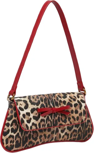 Women's Cheetah Leopard Print Bow Y2K Shoulder Bag