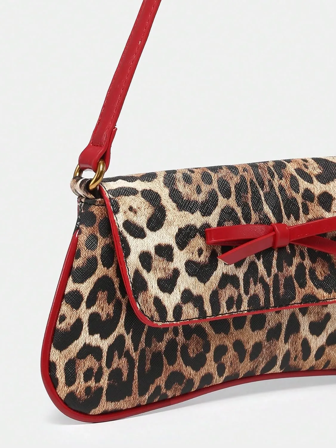 Women's Cheetah Leopard Print Bow Y2K Shoulder Bag