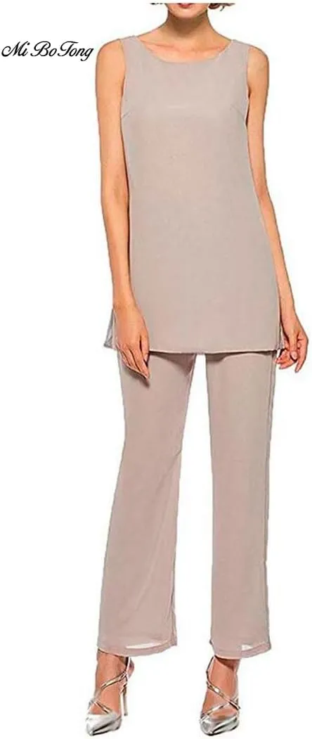 Women's Chiffon Pants Suits 3 Pieces Mother of The Bride Wedding Party Outfit Evening Dress