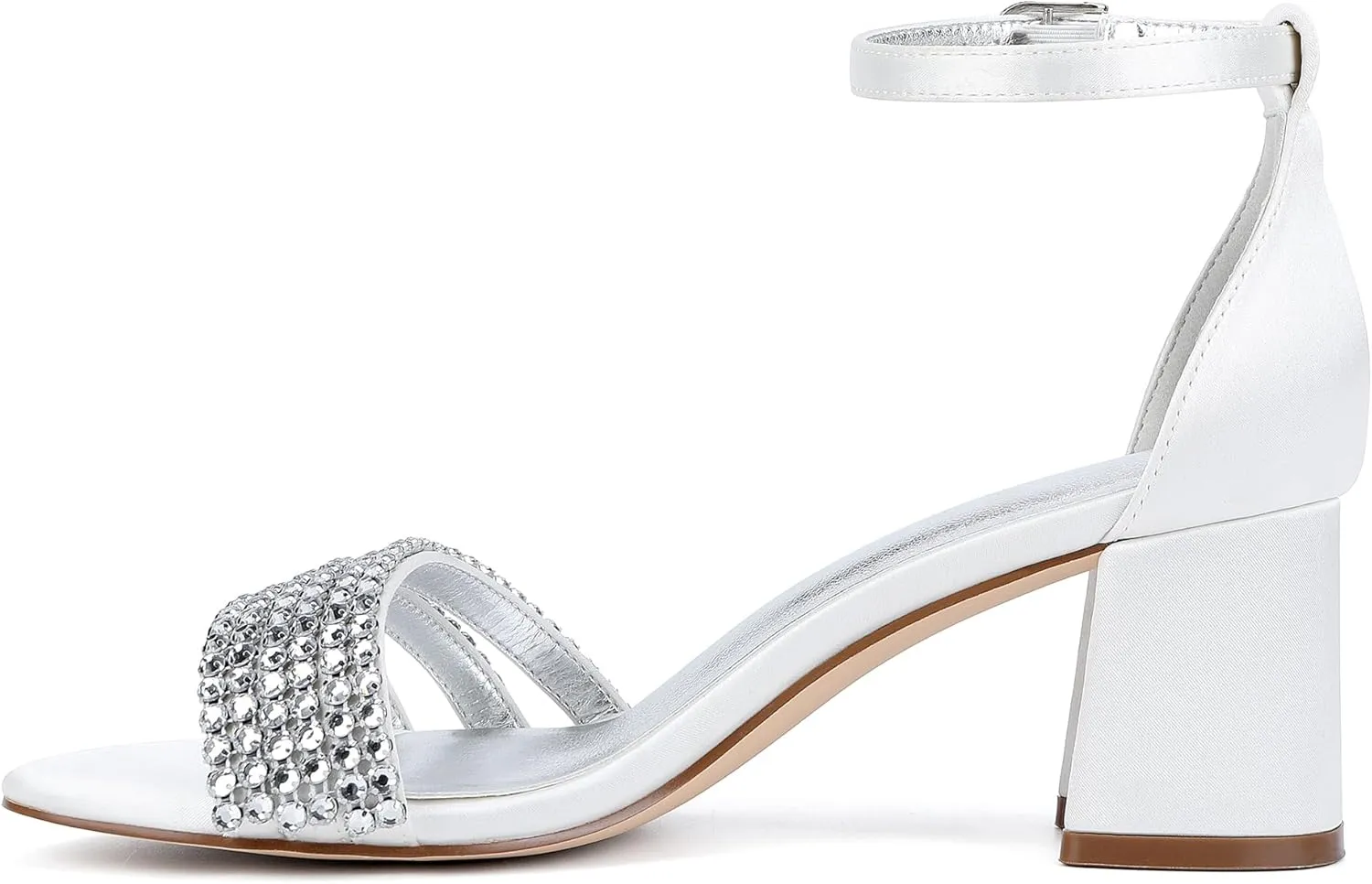 Women's Chunky Block Heel Sandals for Women Open Toe High Heel Satin Ankle Strap Bridal Shoes for Wedding