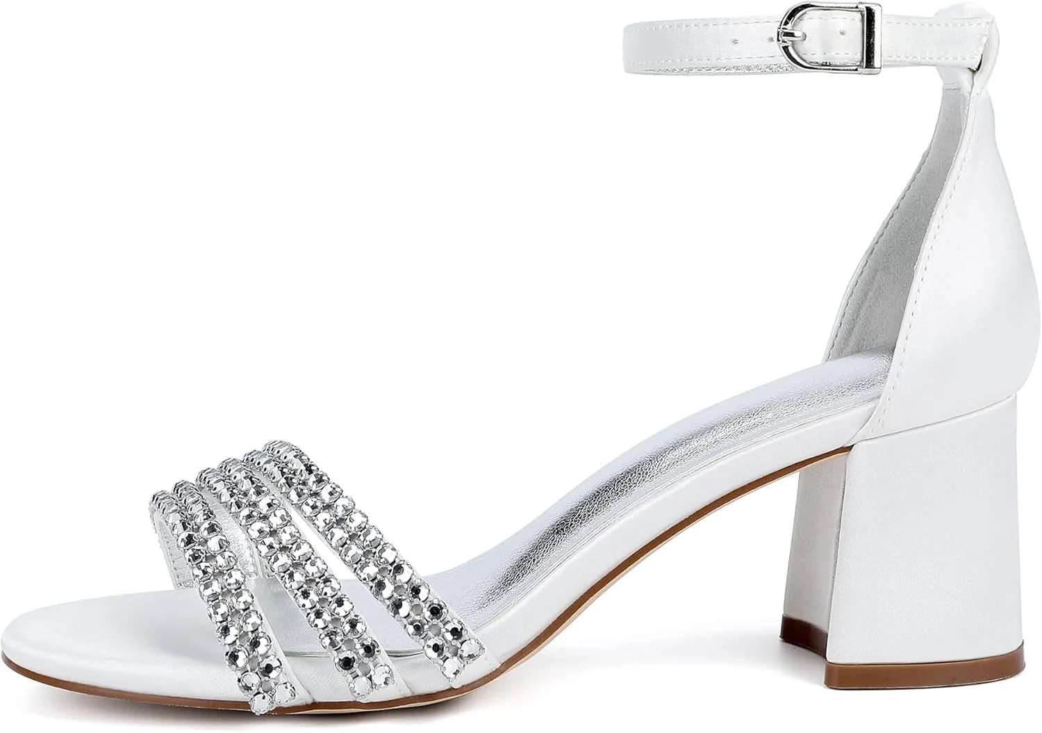 Women's Chunky Block Heel Sandals for Women Open Toe High Heel Satin Ankle Strap Bridal Shoes for Wedding