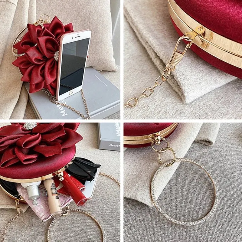 Women's Clutch Round Flower Evening Bag Wedding Party Purse