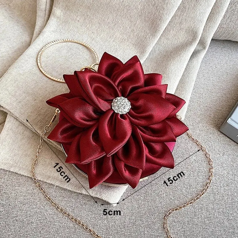 Women's Clutch Round Flower Evening Bag Wedding Party Purse