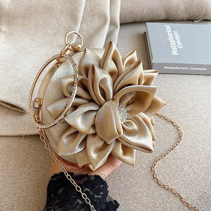 Women's Clutch Round Flower Evening Bag Wedding Party Purse