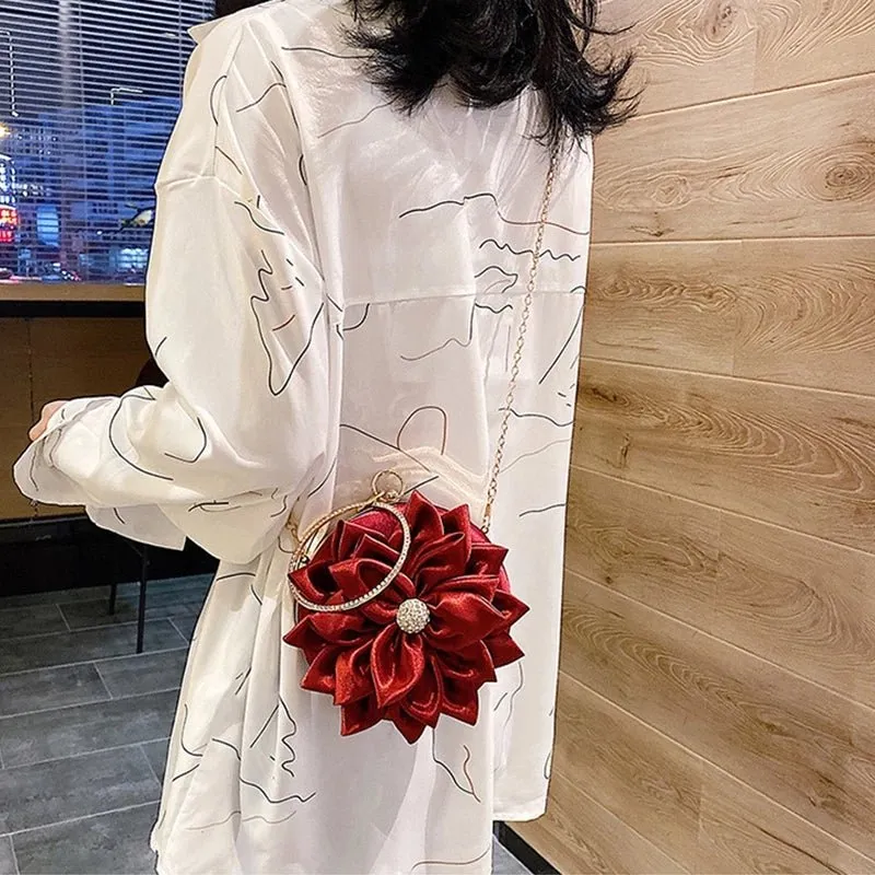 Women's Clutch Round Flower Evening Bag Wedding Party Purse