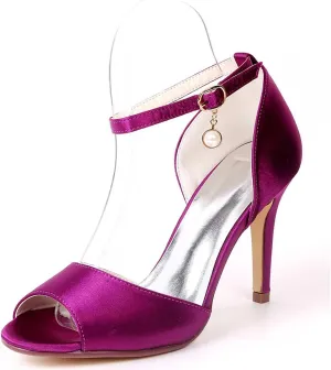 Women's Elegant Satin Kitten Heel Sandals with Buckle - Ivory White 3.54" (9cm) High Heels for Wedding, Bridal, Prom, and Evening Parties