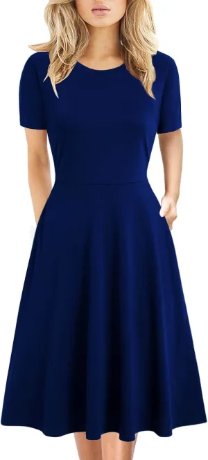 Women's Elegant Vintage 50s Office Casual Floral Print Work Party A-Line Swing Dress with Pockets 162