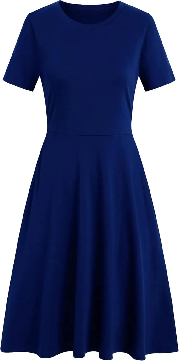 Women's Elegant Vintage 50s Office Casual Floral Print Work Party A-Line Swing Dress with Pockets 162