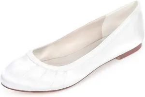 Women’s Flat Shoes Dress Shoes Round Toe Satin Slip On Ballerina Walking Flats Shoes for Woman Low Comfort Soft