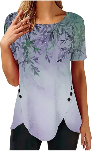 Women's Floral Print Summer Blouses Dressy Casual Short Sleeve Ladies Tops Cute Tunics Shirts Trendy Clothing 2024