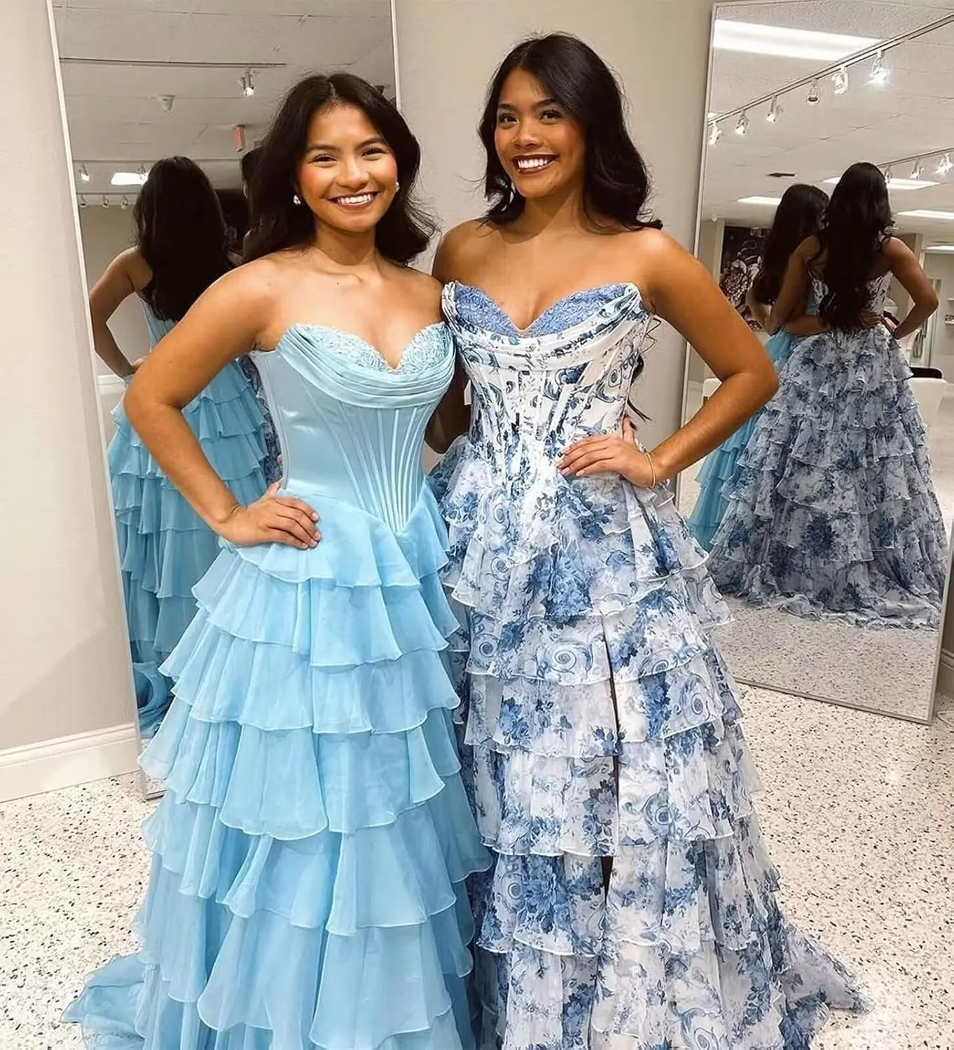 Women's Flower Prom Dresses Tiered with Slit Strapless Corset Fairy Formal Evening Gown