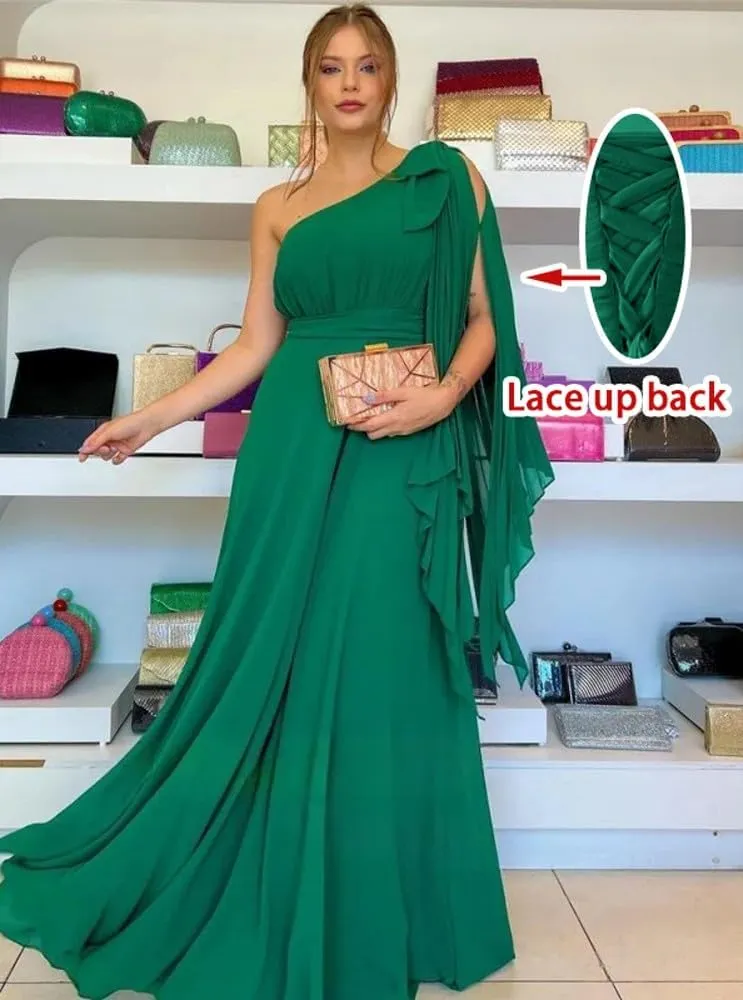 Women's Formal Dresses 2025 Chiffon Elegant Evening Dresses for Women One Shoulder A-Line Wedding Guest Dresses Long