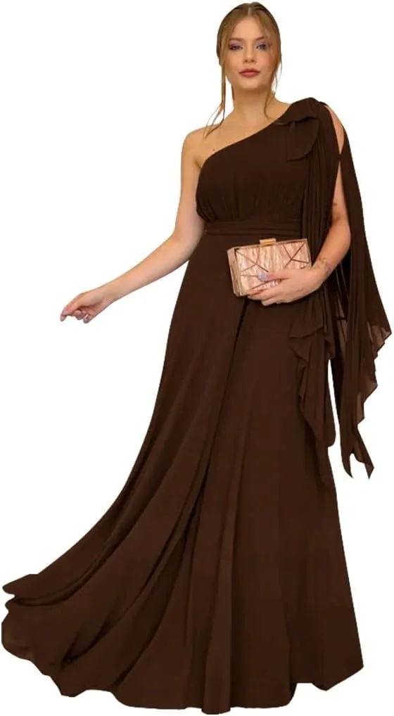 Women's Formal Dresses 2025 Chiffon Elegant Evening Dresses for Women One Shoulder A-Line Wedding Guest Dresses Long