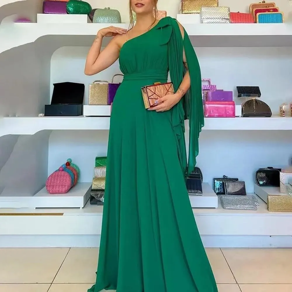 Women's Formal Dresses 2025 Chiffon Elegant Evening Dresses for Women One Shoulder A-Line Wedding Guest Dresses Long