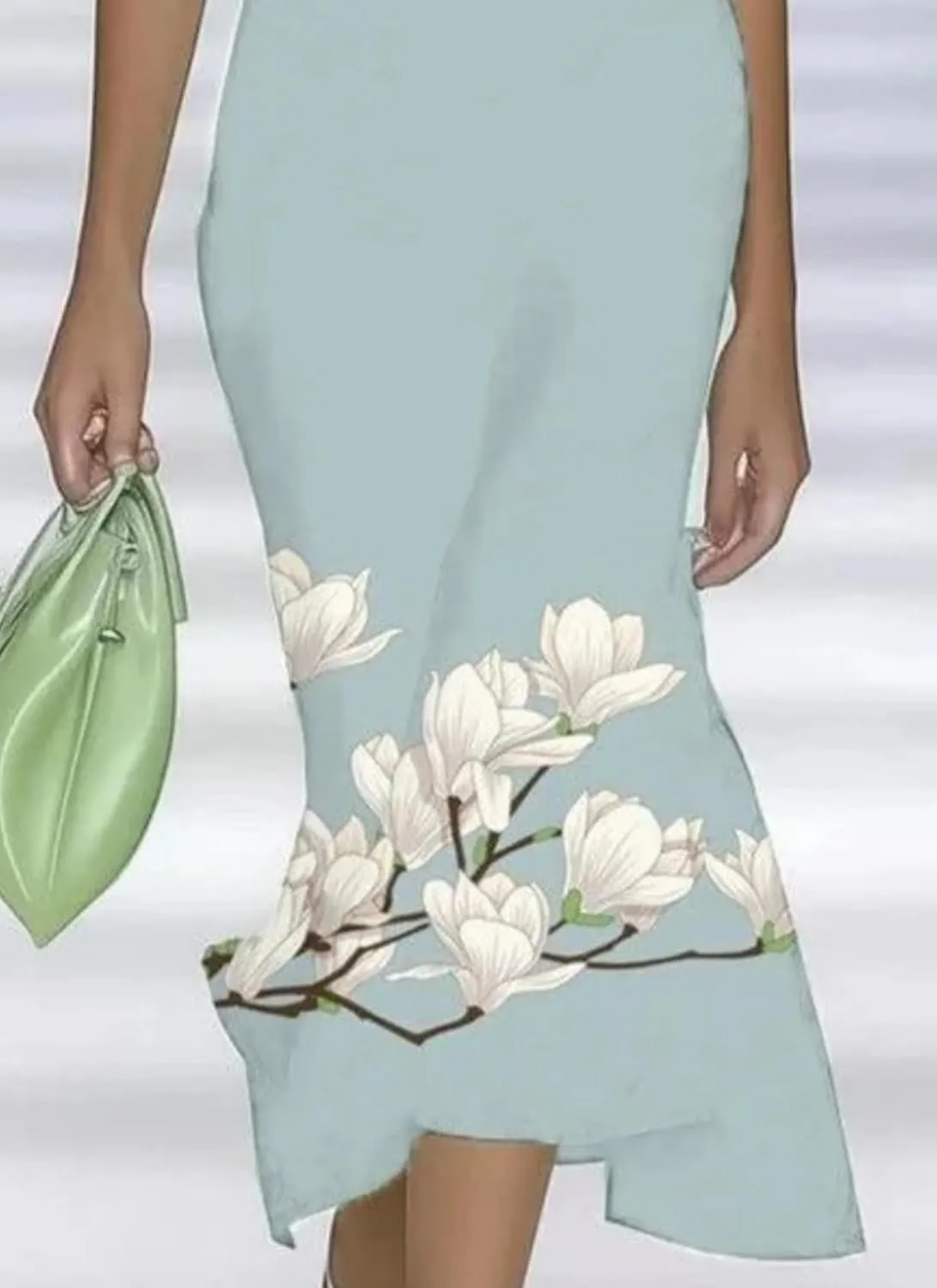 Womens Fresh Off Shoulder Floral Print Green Maxi Dress 2025 Fashion Slim Fit Summer Dress