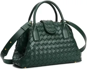 Women's Genuine Leather Woven Handbag, Crossbody Handbag, Crossbody Single-shoulder Top Handle Double Treatment